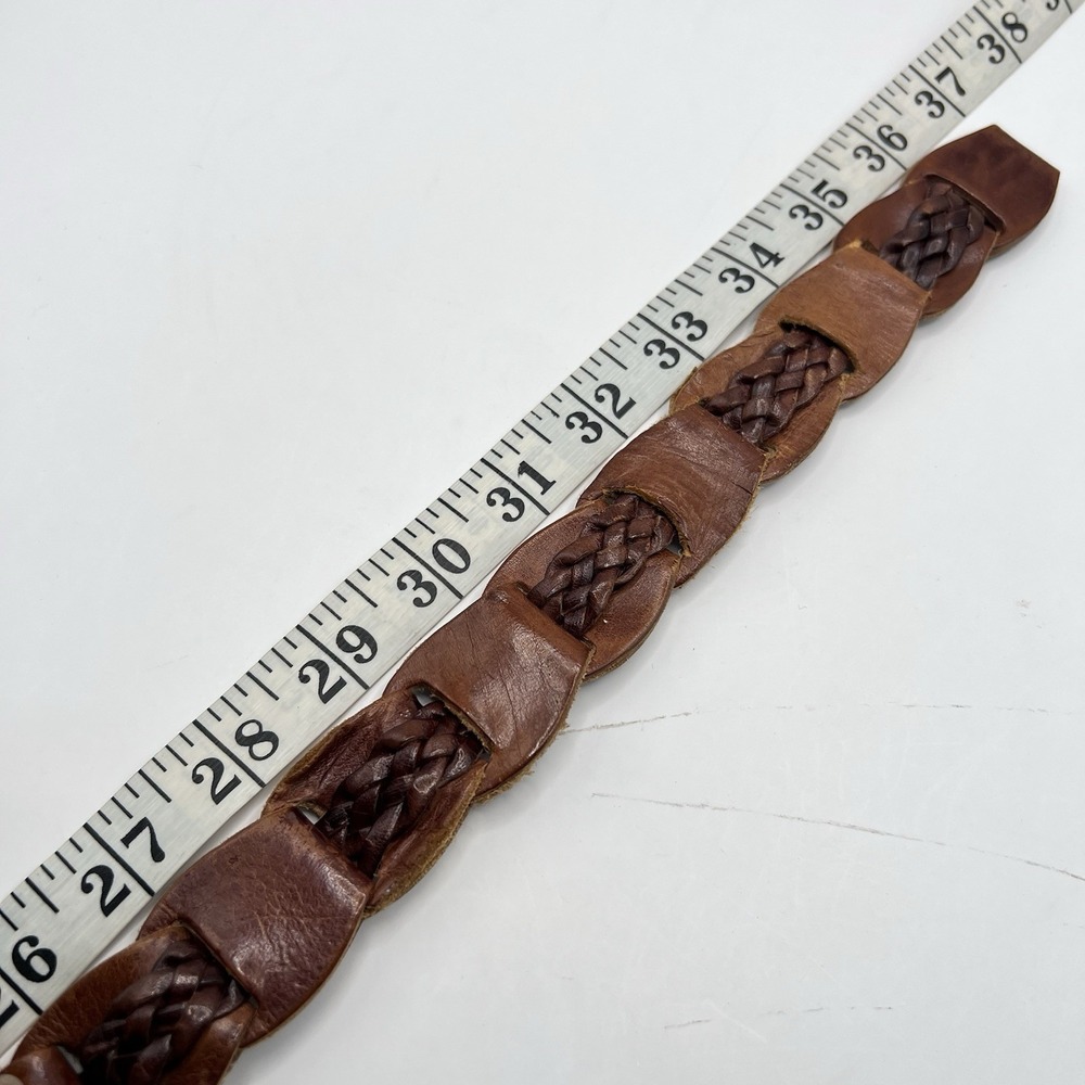 Braided Leather Link Belt Brass Buckle Small Brown Boho Western Festival - Picture 8 of 8